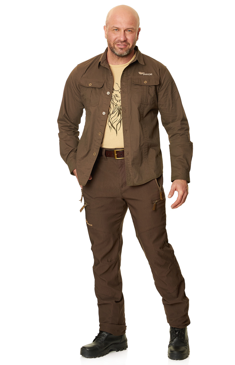 Рубашка с длин рукавом, коричневая, хлопок, арт.PRDS-01BR